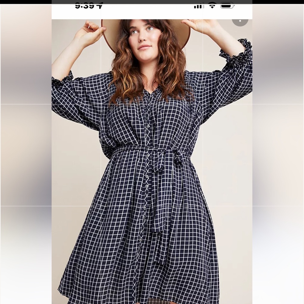 Maeve Black and White Windowpane Belted Tunic Dress